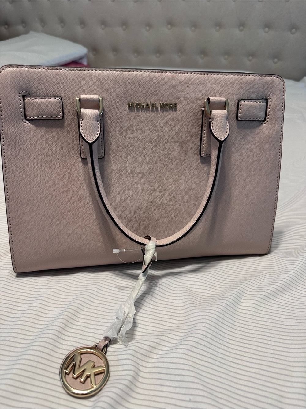 Michael Kors Blush Saffiano Leather Satchel with Gold Logo Charm